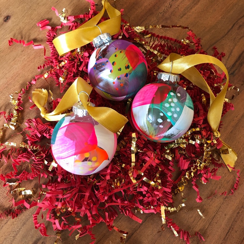 Set of 3 Hand painted glass Christmas ornaments